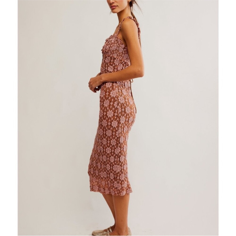 NWT Free People Lucinda Lace Midi Dress in Ginger Combo - Picture 2 of 11